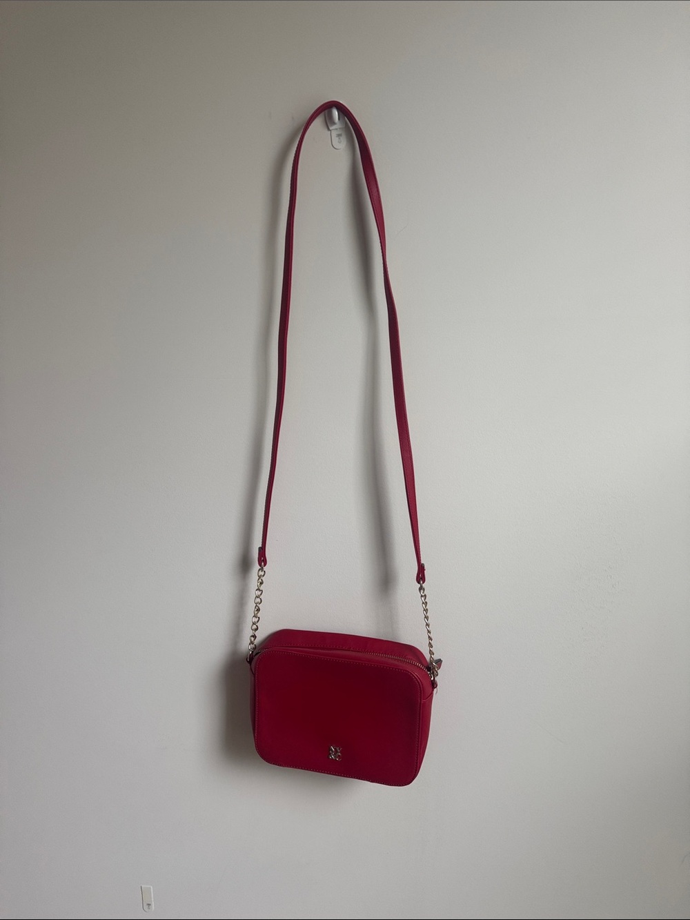 New York & Company Berry Red Crossbody Bag with Gold Chain